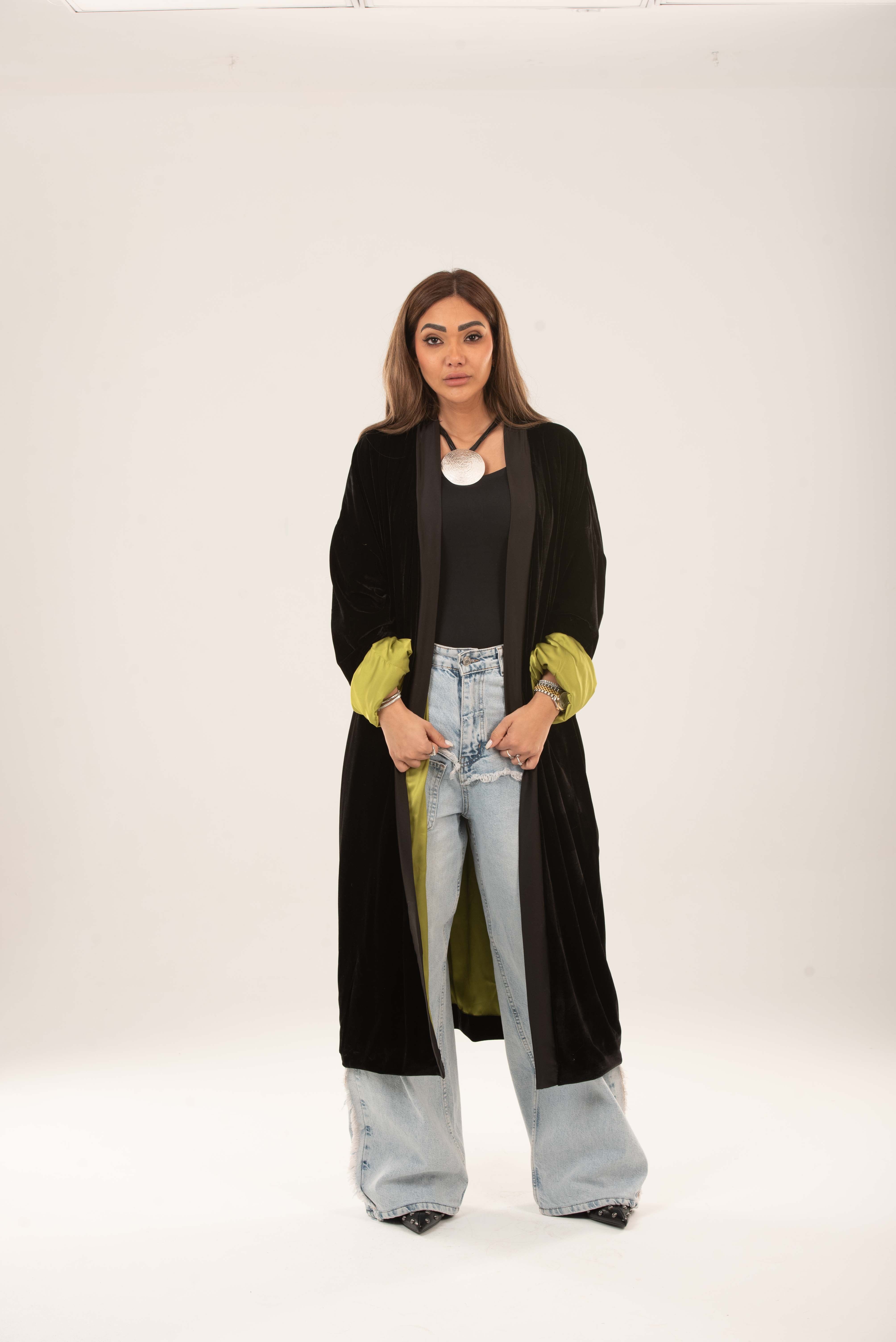 Velvet satin lining kimono