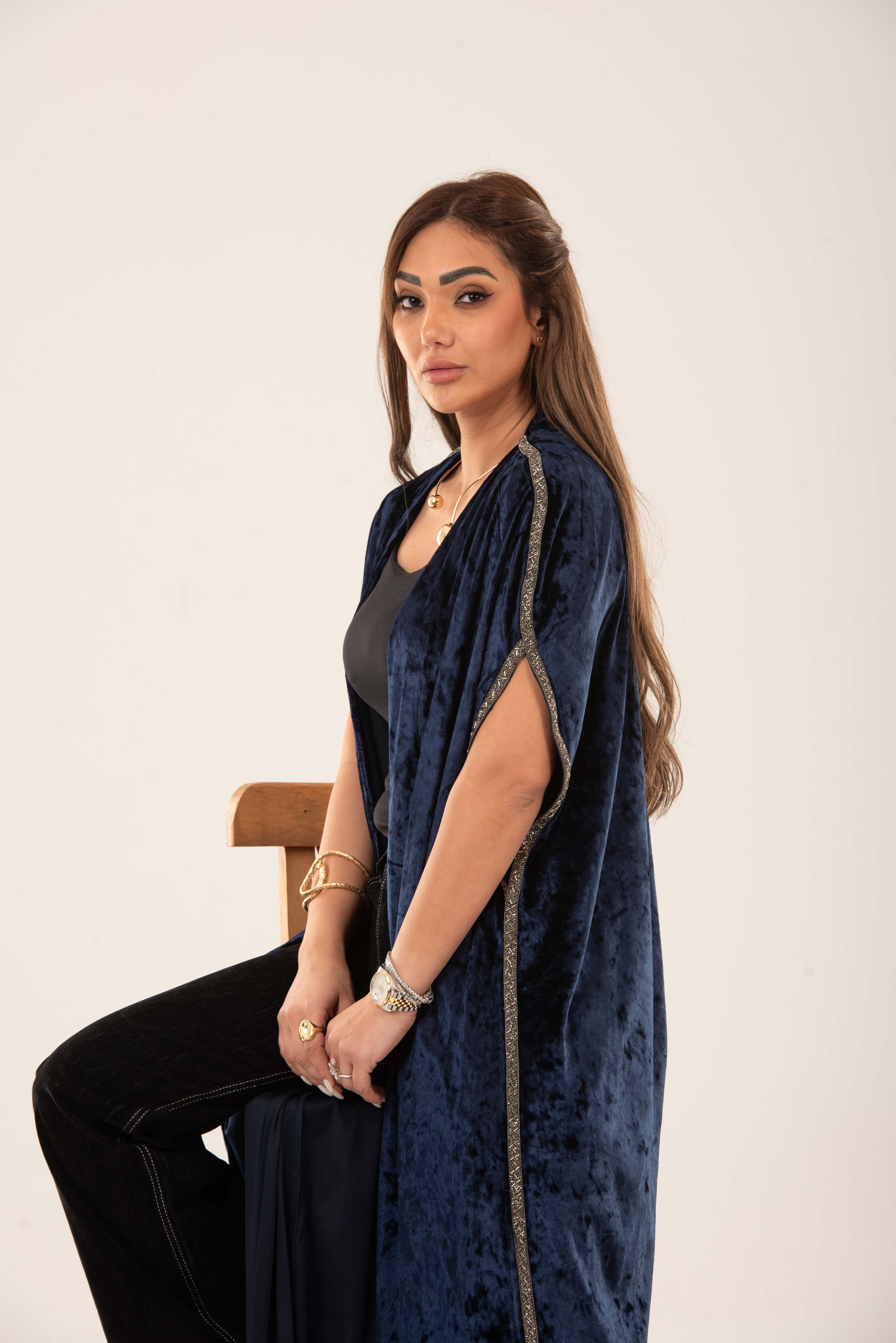 Midnight Velvet Long Kimono - Navy