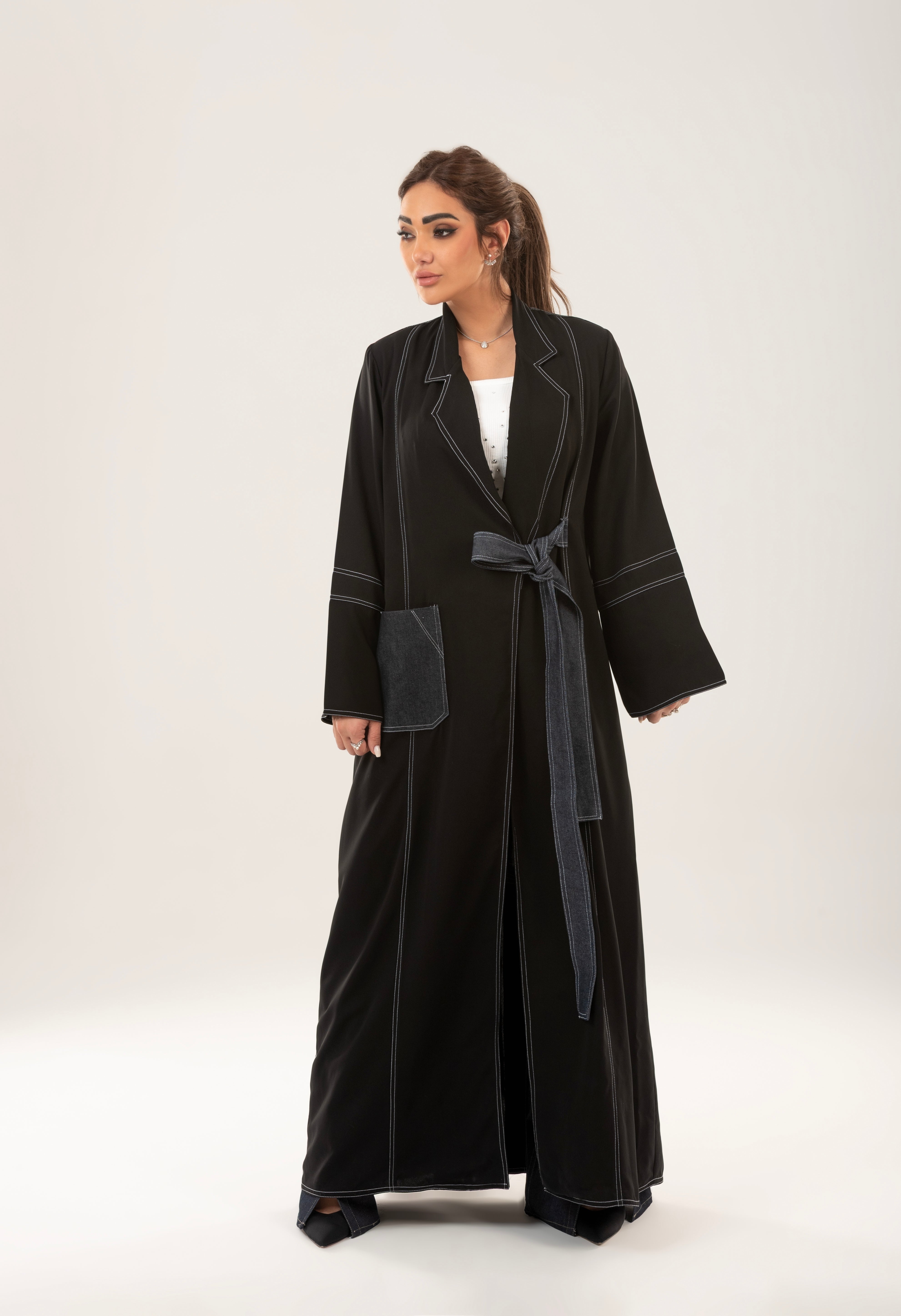 Stylish Black Abaya with Contrast Stitching