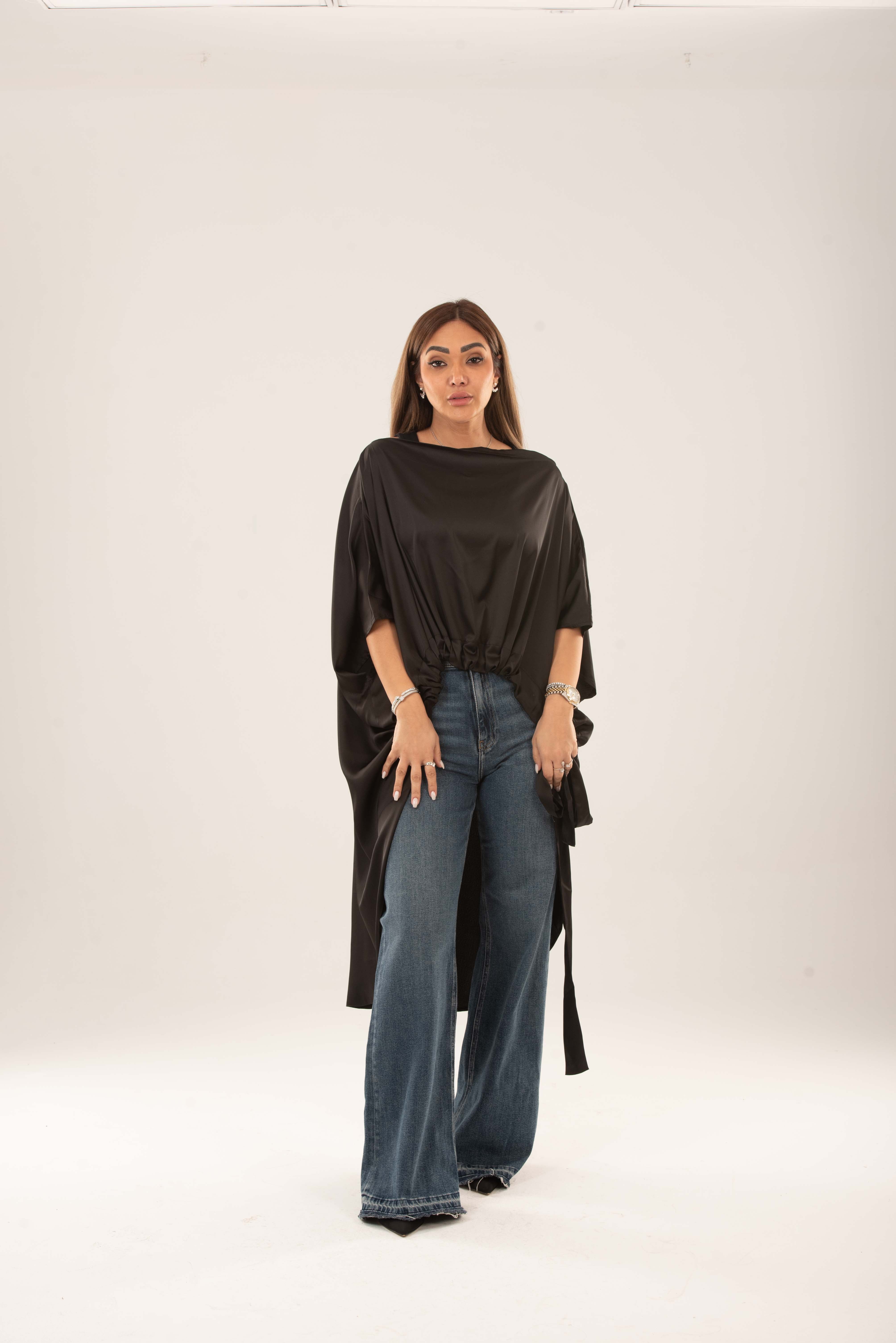 Satin Off shoulder Tie-Waist Tunic