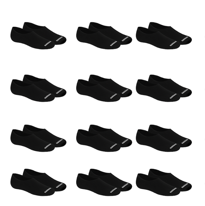 Cotton Invisible Socks pack of 12 - Black