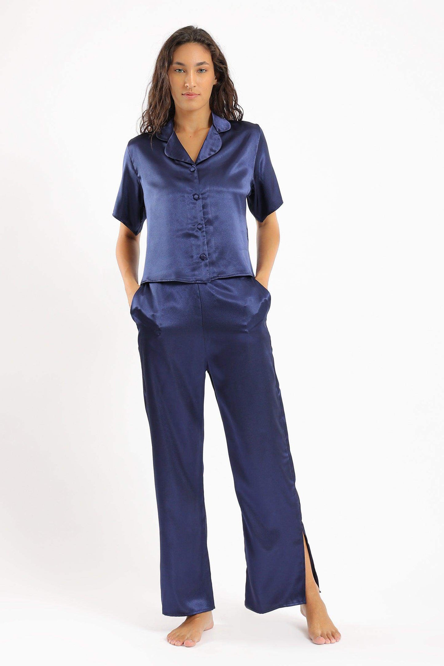 Notch Collar Navy Pyjama Set - Carina - ÙƒØ§Ø±ÙŠÙ†Ø§