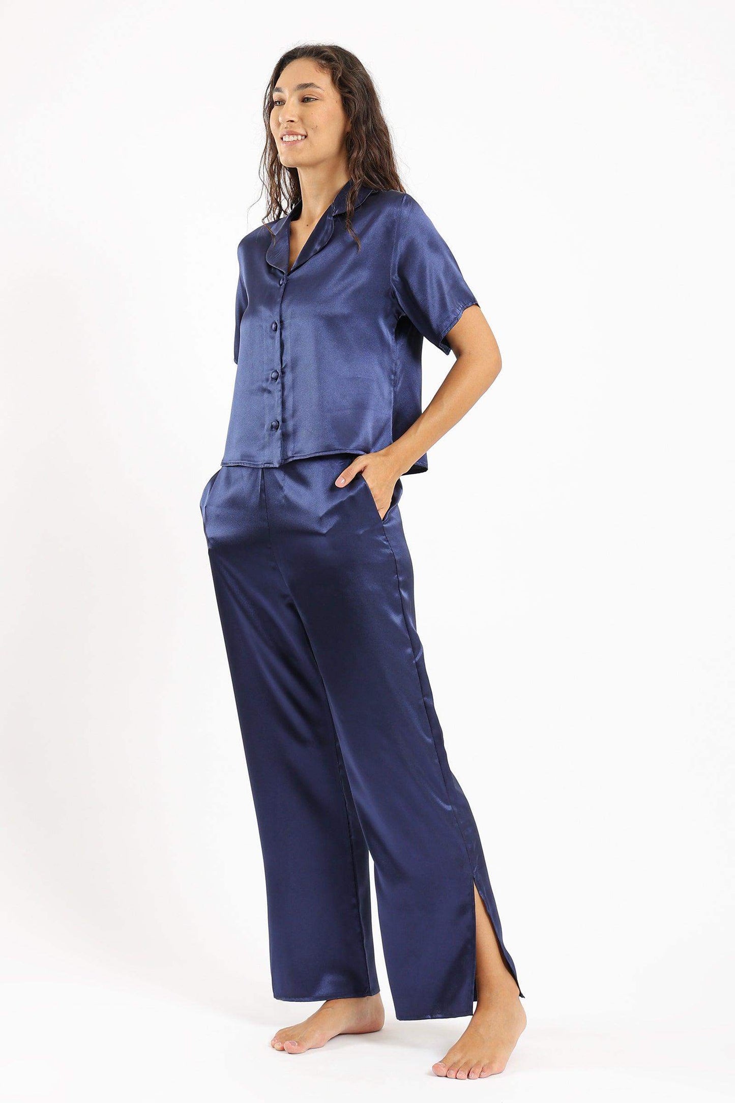 Notch Collar Navy Pyjama Set - Carina - ÙƒØ§Ø±ÙŠÙ†Ø§