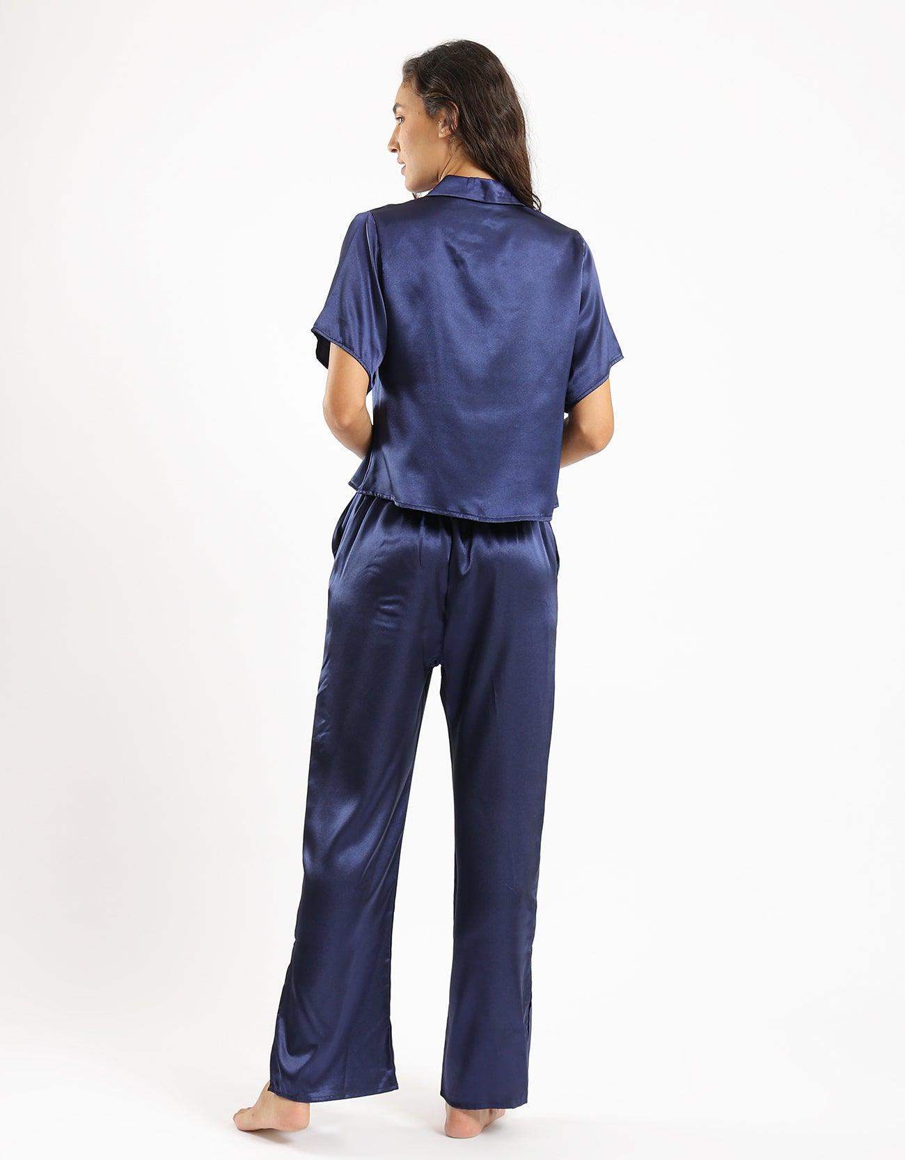 Notch Collar Navy Pyjama Set - Carina - ÙƒØ§Ø±ÙŠÙ†Ø§