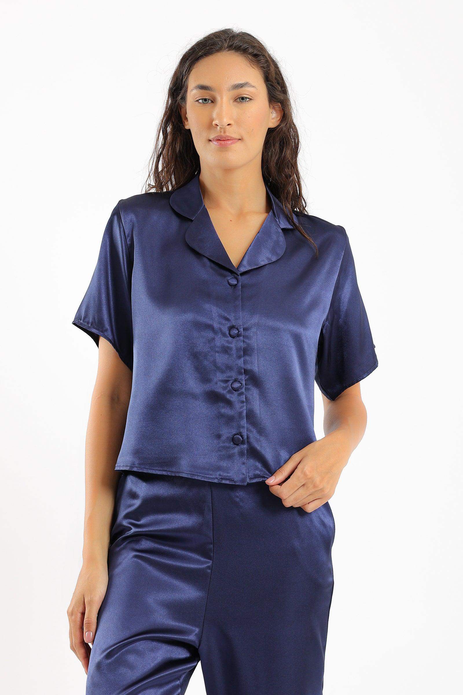 Notch Collar Navy Pyjama Set - Carina - ÙƒØ§Ø±ÙŠÙ†Ø§