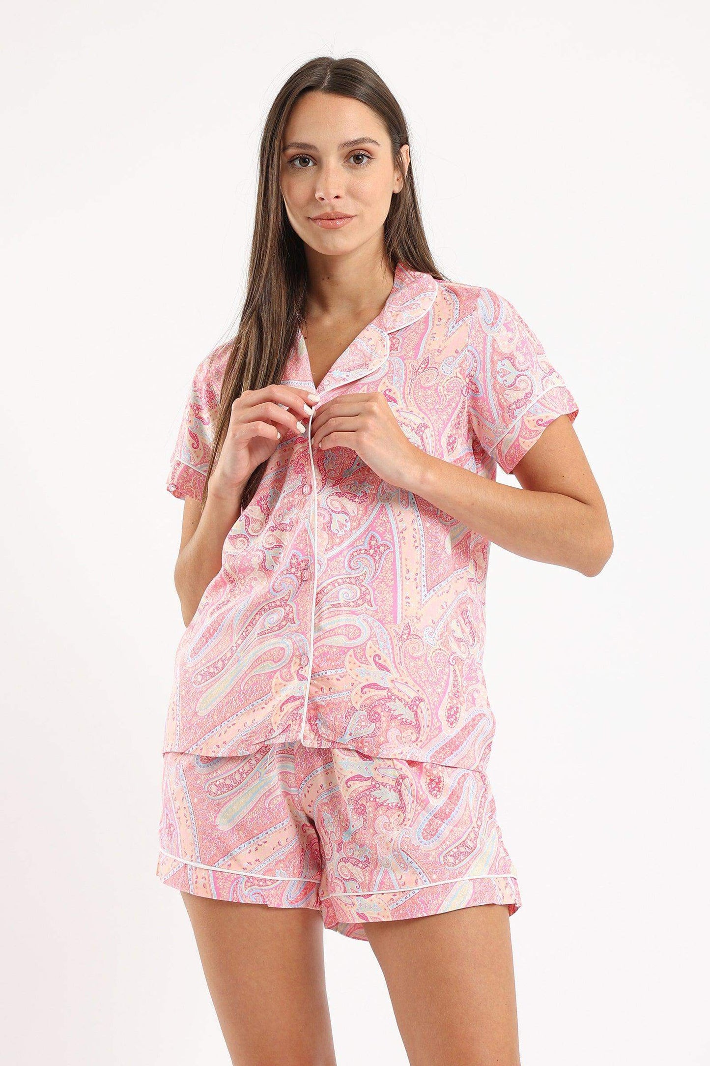 Notch Collar Pyjama Short Set - Carina - ÙƒØ§Ø±ÙŠÙ†Ø§