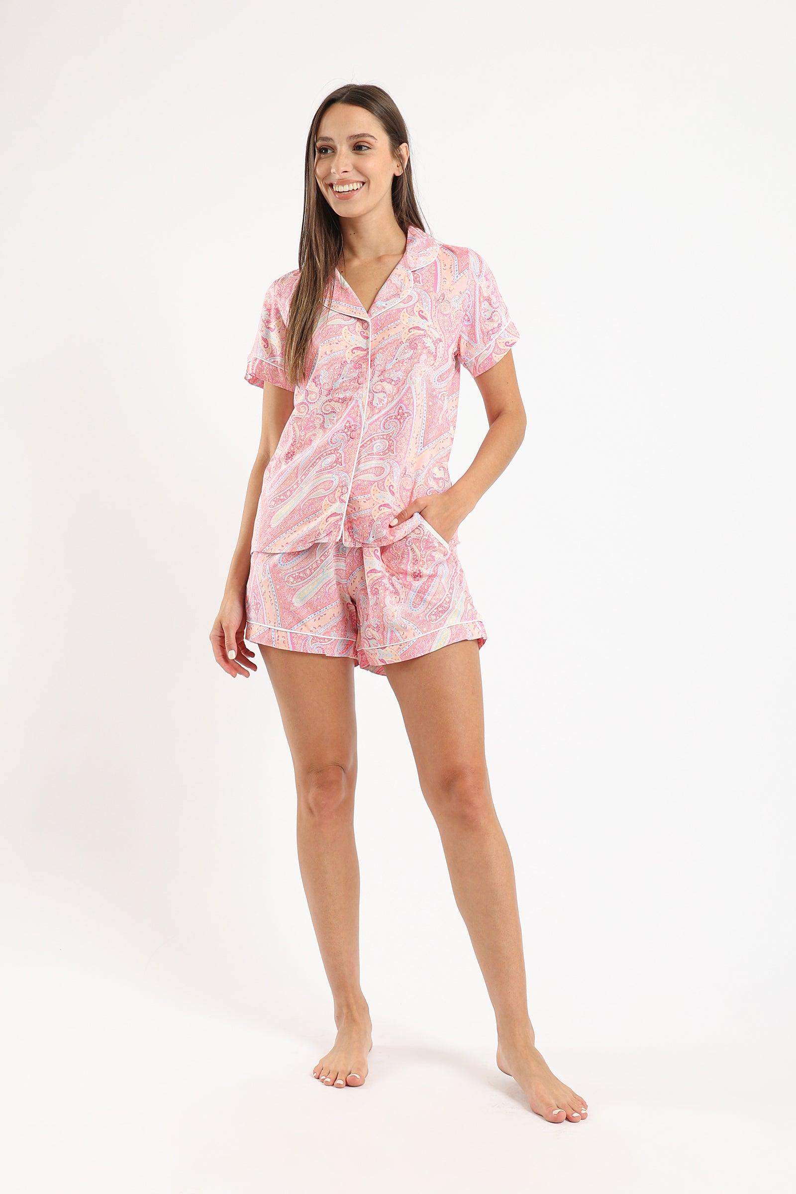 Notch Collar Pyjama Short Set - Carina - ÙƒØ§Ø±ÙŠÙ†Ø§