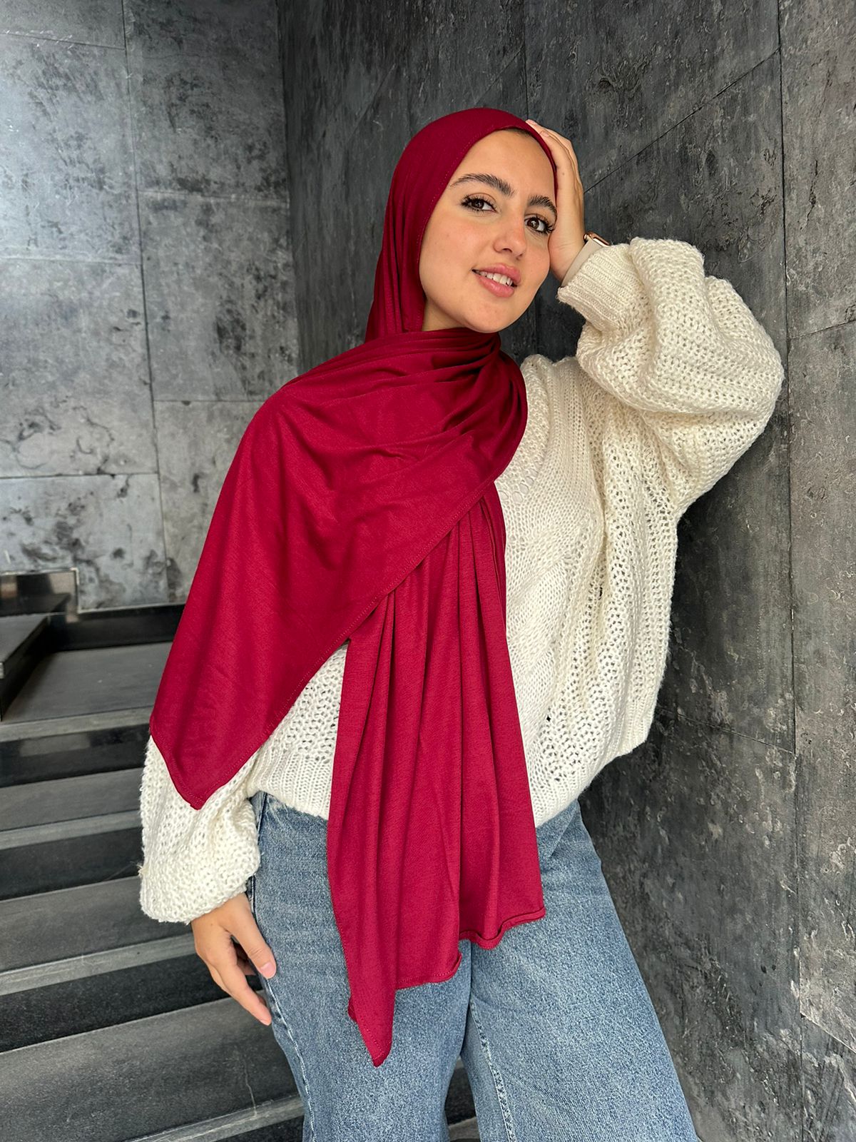 Cotton Lycra Plain Hijab – Maroon