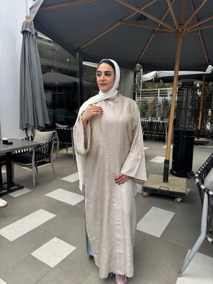 Metallic Satin Solid Kaftan – Beige