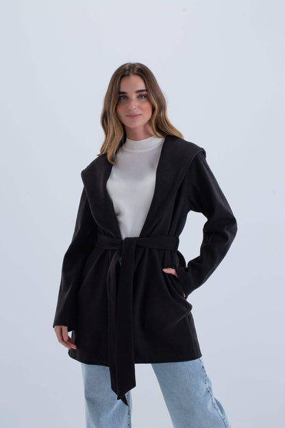 Open Neckline Hooded Coat - Carina - ÙƒØ§Ø±ÙŠÙ†Ø§