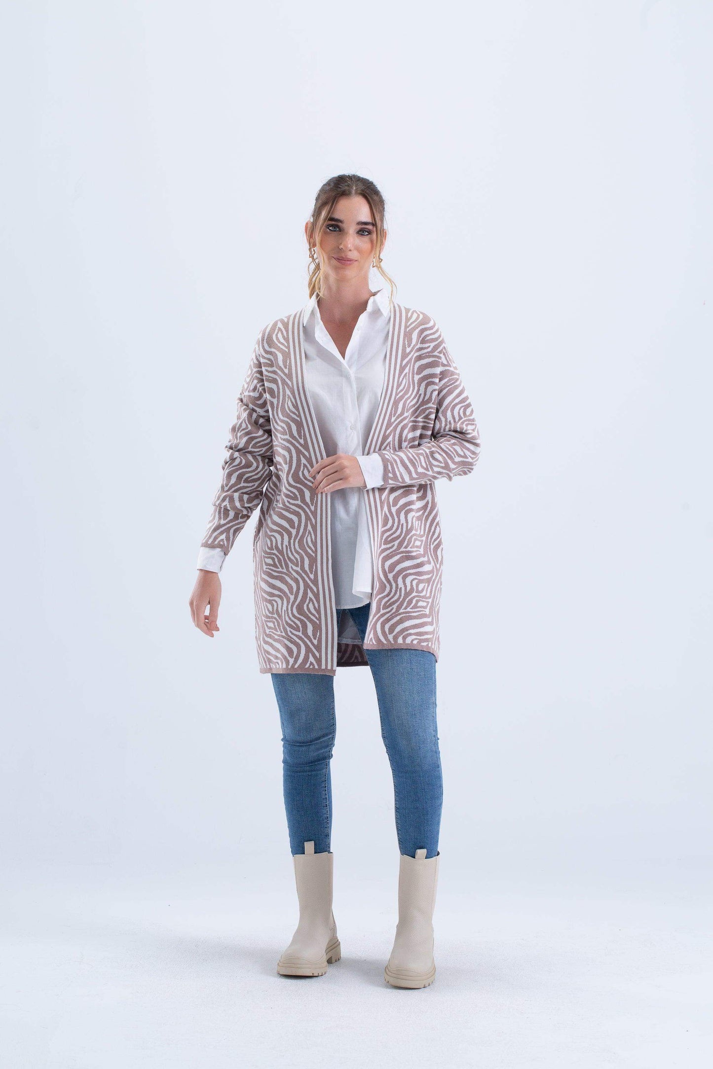 Open Neckline Printed Cardigan - Carina - ÙƒØ§Ø±ÙŠÙ†Ø§