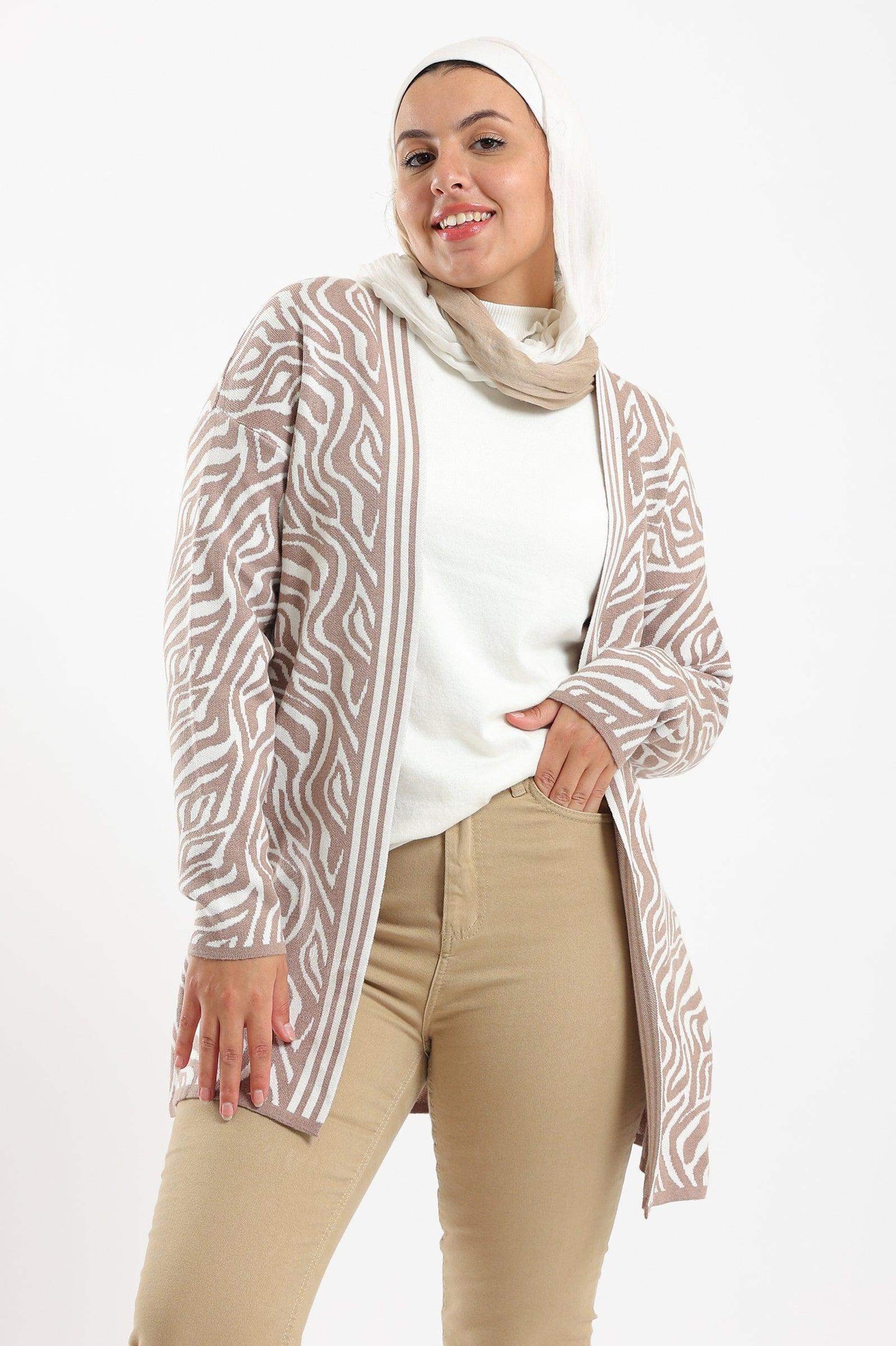 Open Neckline Printed Cardigan - Carina - ÙƒØ§Ø±ÙŠÙ†Ø§