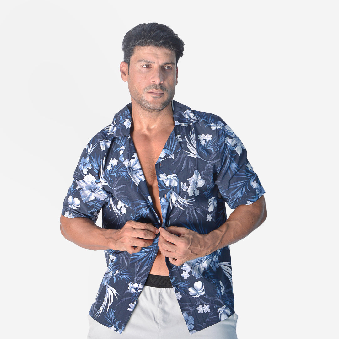 Polyester Tropical Print Hawaiian Shirt – Multicolor