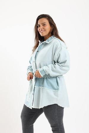 Oversized Patch Work Denim Shirt - Clue Wear