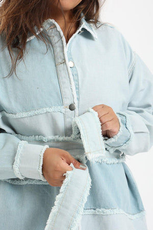 Oversized Patch Work Denim Shirt - Clue Wear