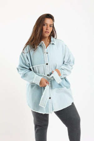 Oversized Patch Work Denim Shirt - Clue Wear