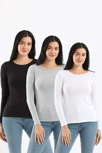 Pack of 3 Round Neck Long Sleeves Top - Carina - ÙƒØ§Ø±ÙŠÙ†Ø§