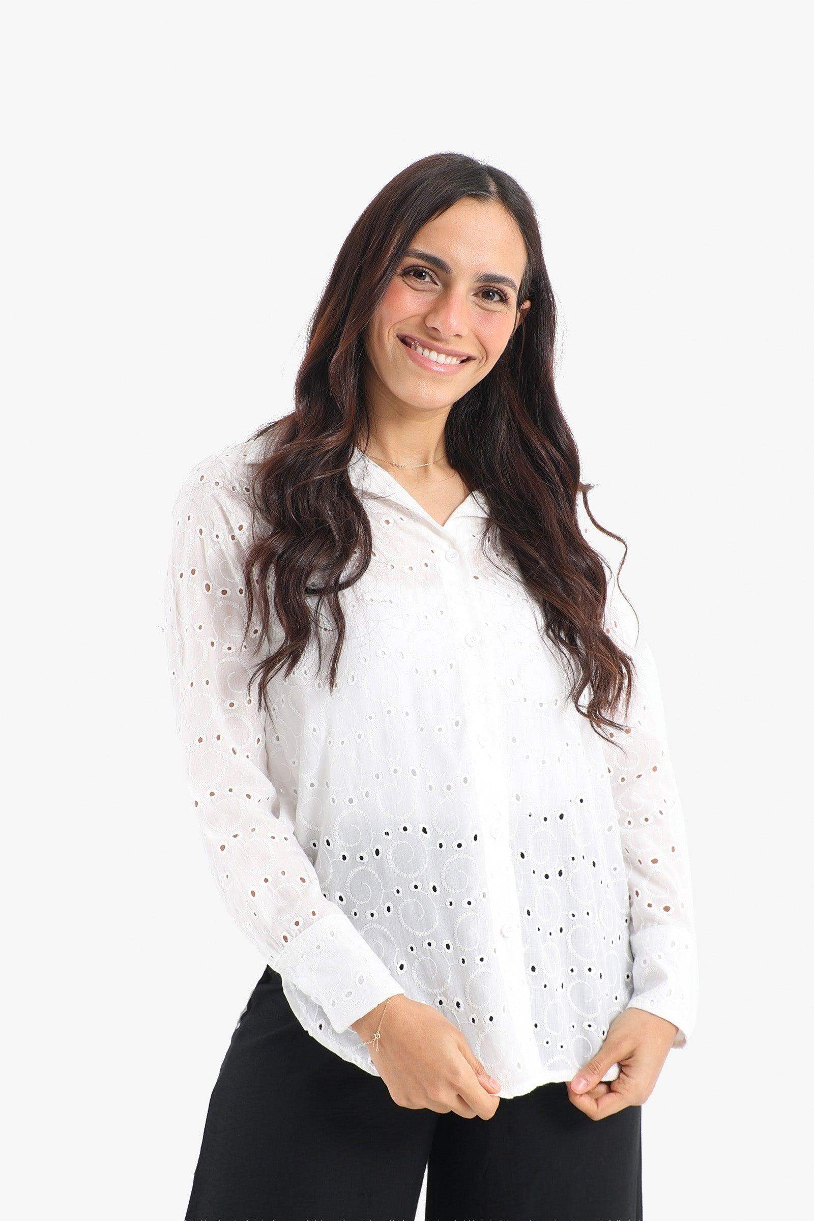 Perforated Long Sleeves Shirt - Carina - ÙƒØ§Ø±ÙŠÙ†Ø§