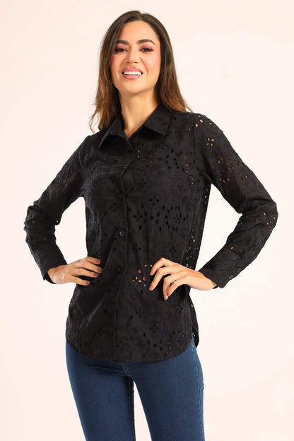 Perforated Long Sleeves Shirt - Carina - ÙƒØ§Ø±ÙŠÙ†Ø§