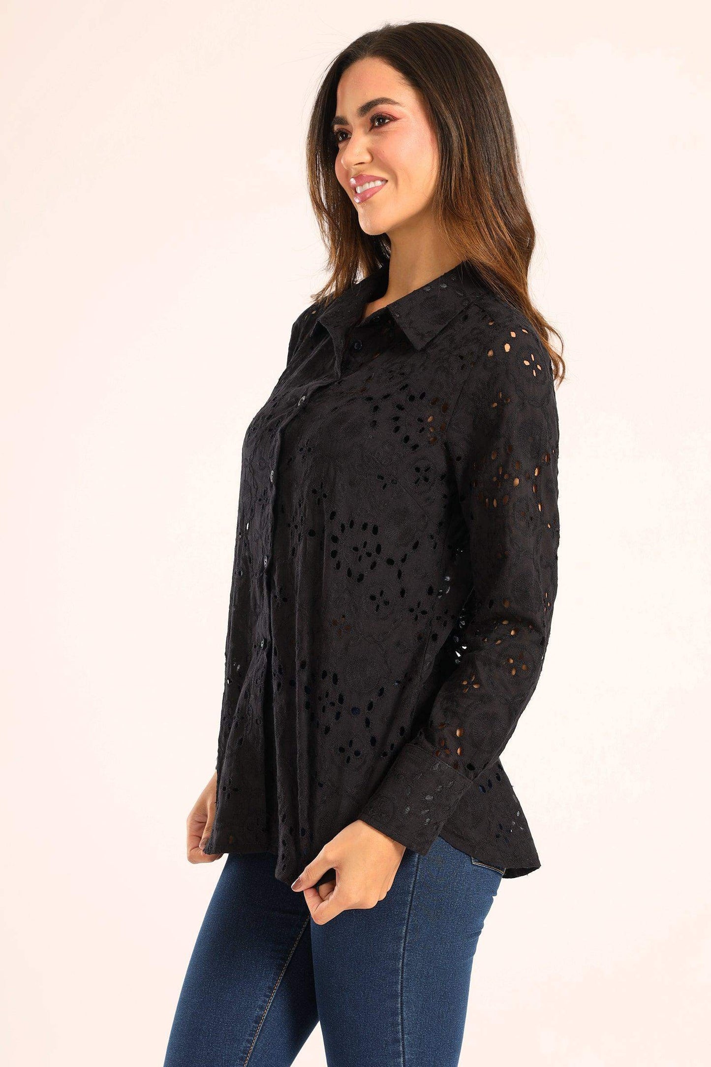 Perforated Long Sleeves Shirt - Carina - ÙƒØ§Ø±ÙŠÙ†Ø§