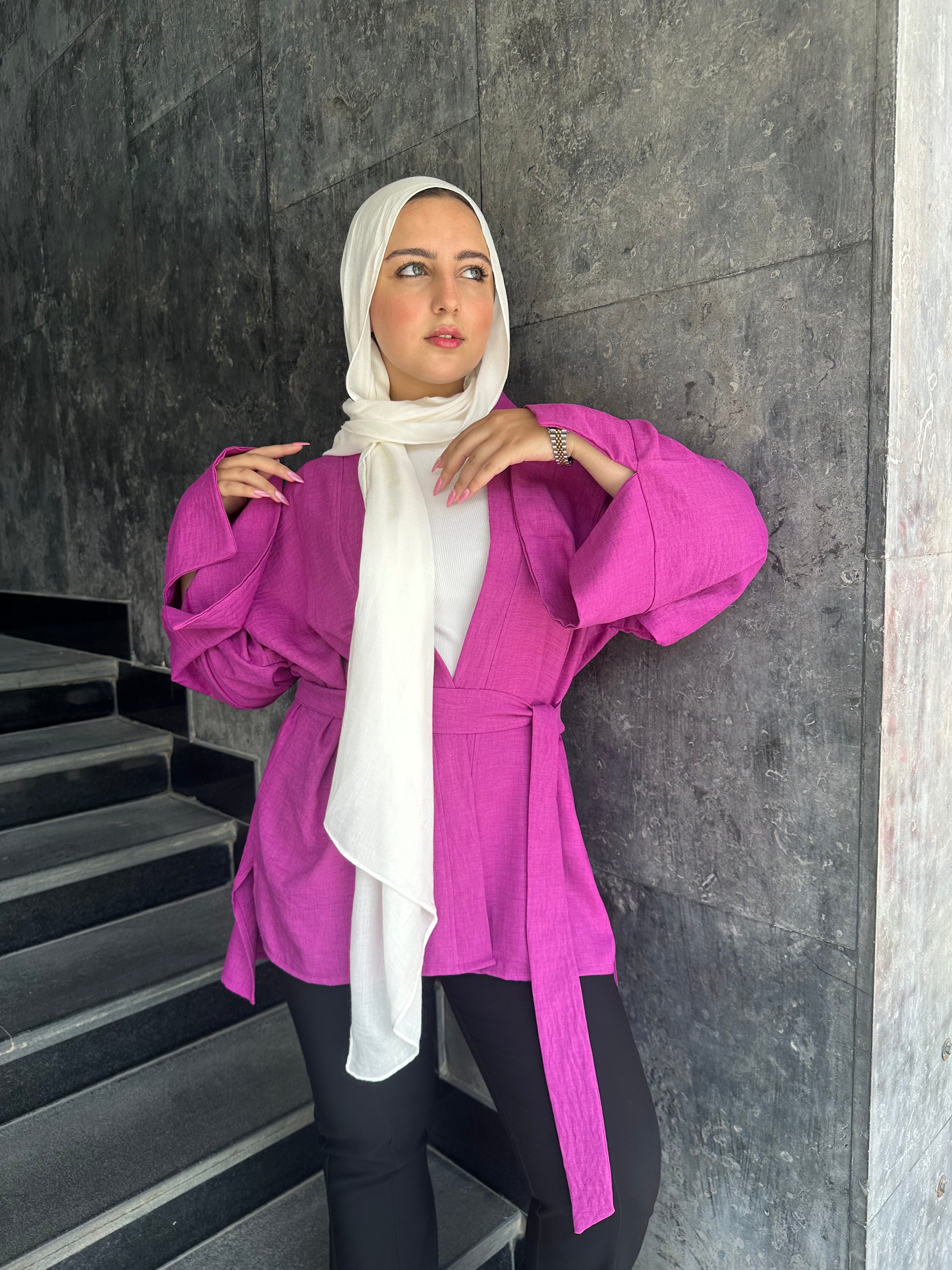 Linen Plain Kimono – Mauve