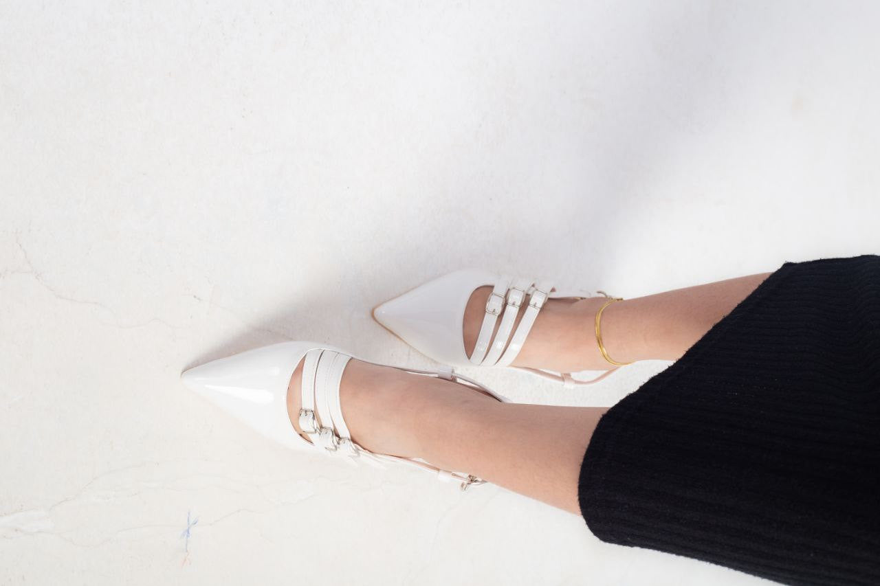 Patent Solid Slingback Heels – White