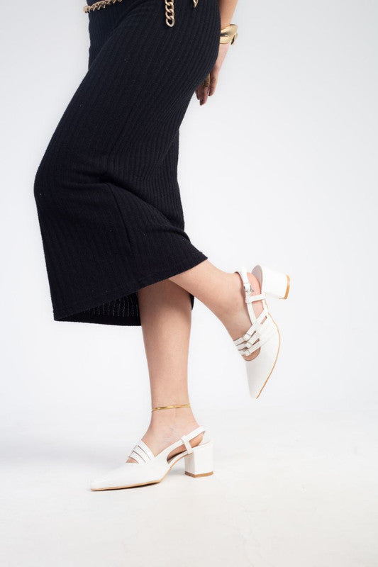 Patent Solid Slingback Heels – White