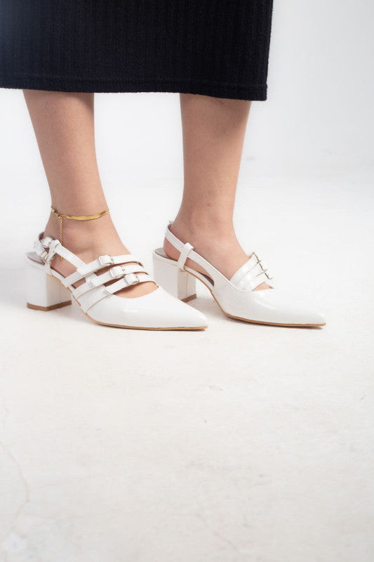 Patent Solid Slingback Heels – White