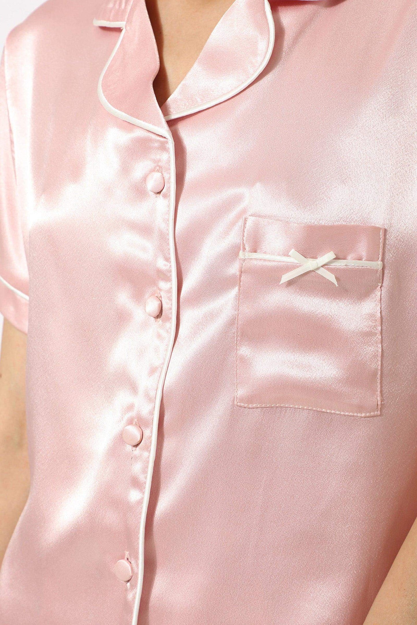 Pink Satin Short Pyjama Set - Carina - ÙƒØ§Ø±ÙŠÙ†Ø§