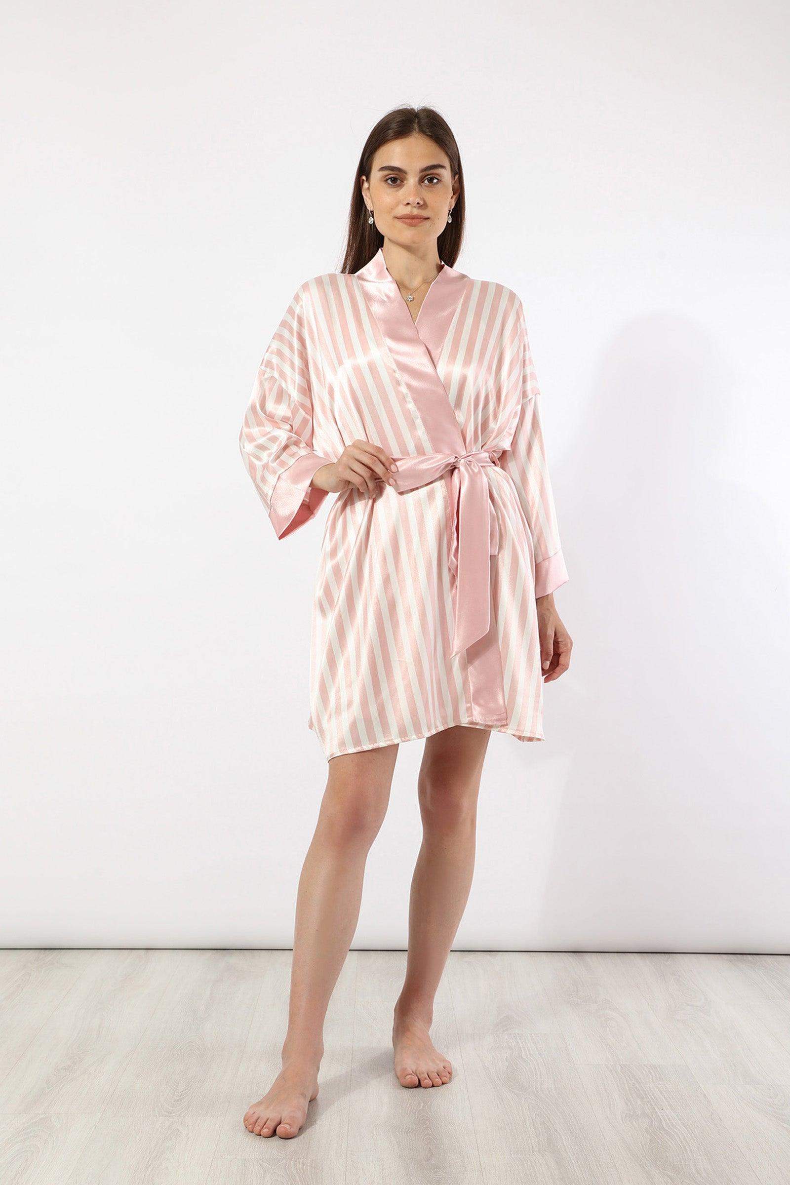 Pink/White Striped Satin Robe - Carina - ÙƒØ§Ø±ÙŠÙ†Ø§