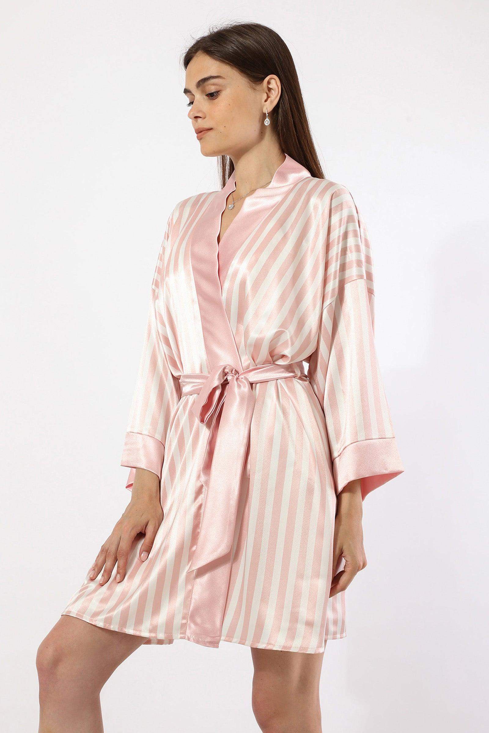 Pink/White Striped Satin Robe - Carina - ÙƒØ§Ø±ÙŠÙ†Ø§