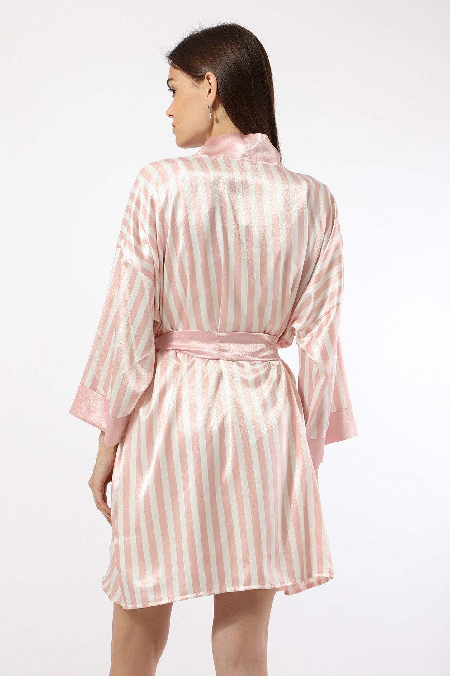 Pink/White Striped Satin Robe - Carina - ÙƒØ§Ø±ÙŠÙ†Ø§