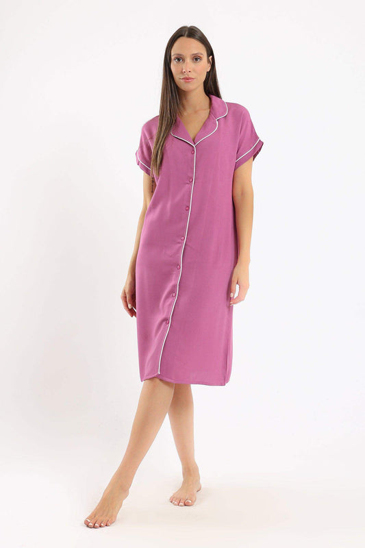 Piping Short Sleeves Nightgown - Carina - ÙƒØ§Ø±ÙŠÙ†Ø§