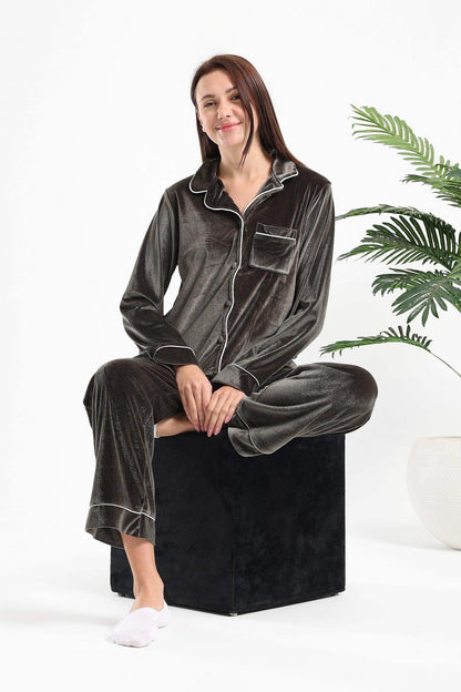 Piping Velvet Pyjama Set - Carina - ÙƒØ§Ø±ÙŠÙ†Ø§