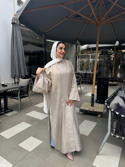 Metallic Satin Solid Kaftan – Beige