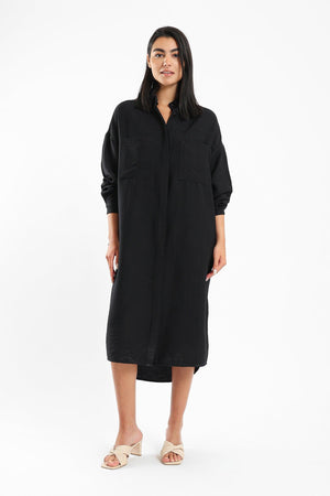 Plain Shirt Dress with Pockets - Clue Wear