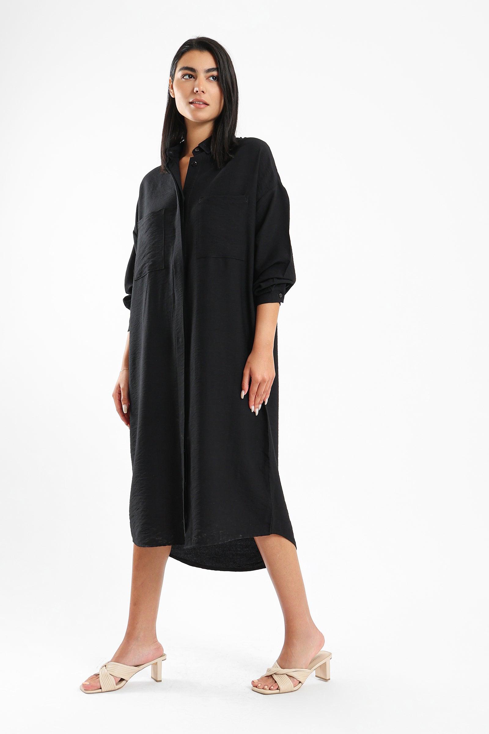Plain Shirt Dress with Pockets - Clue Wear