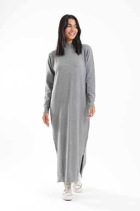 Plain Soft Wool Dress - Grey