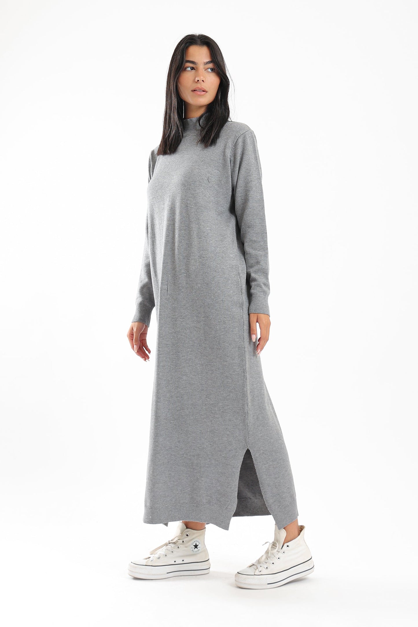 Plain Soft Wool Dress - Grey