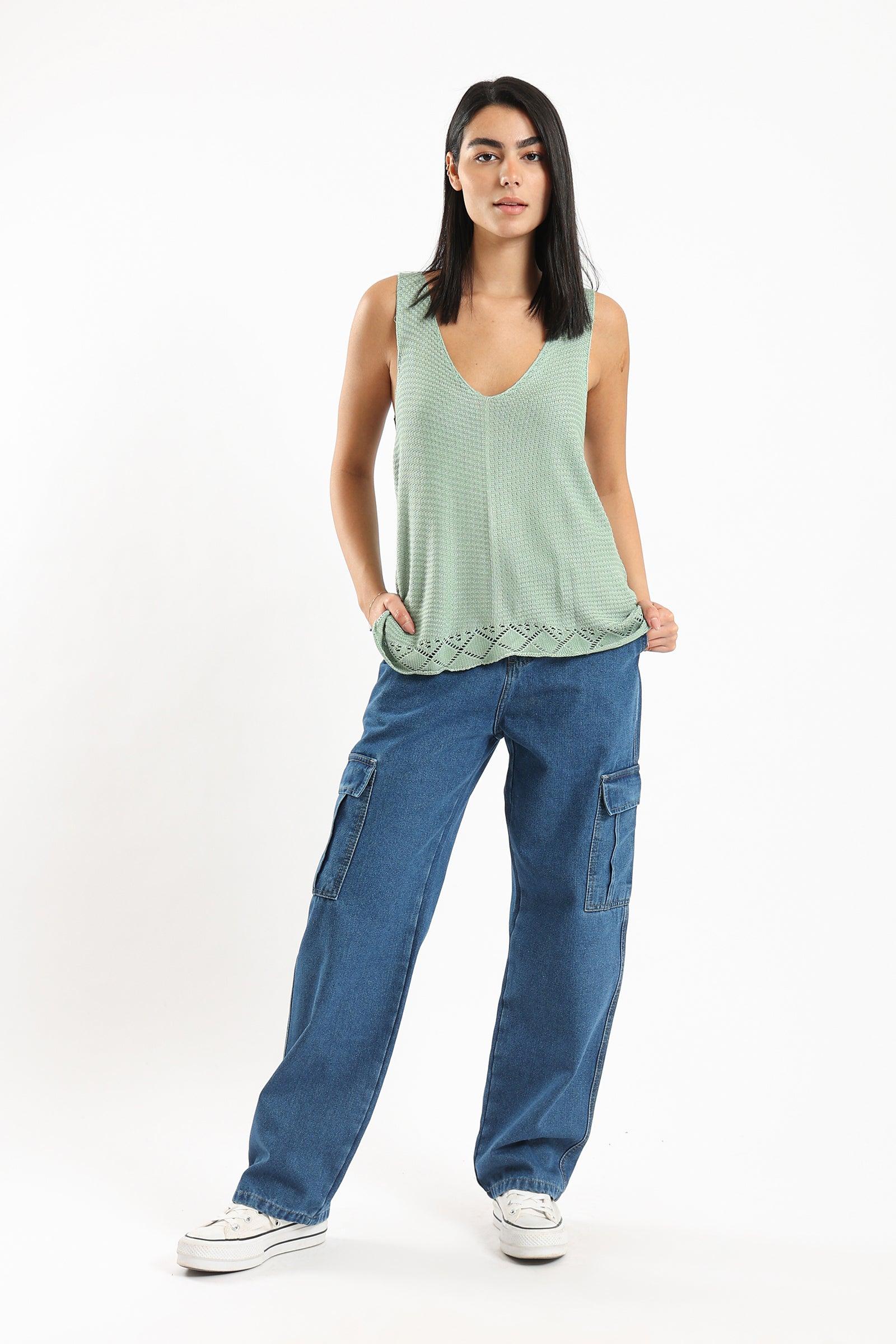 Plunge Neck Sleeveless Top - Clue Wear