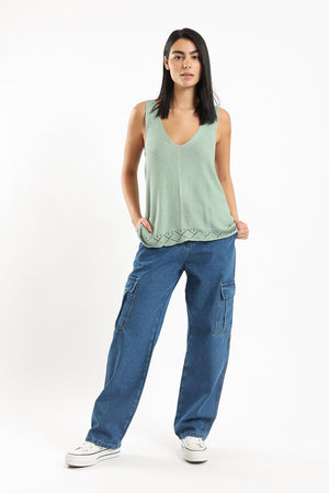 Plunge Neck Sleeveless Top - Clue Wear