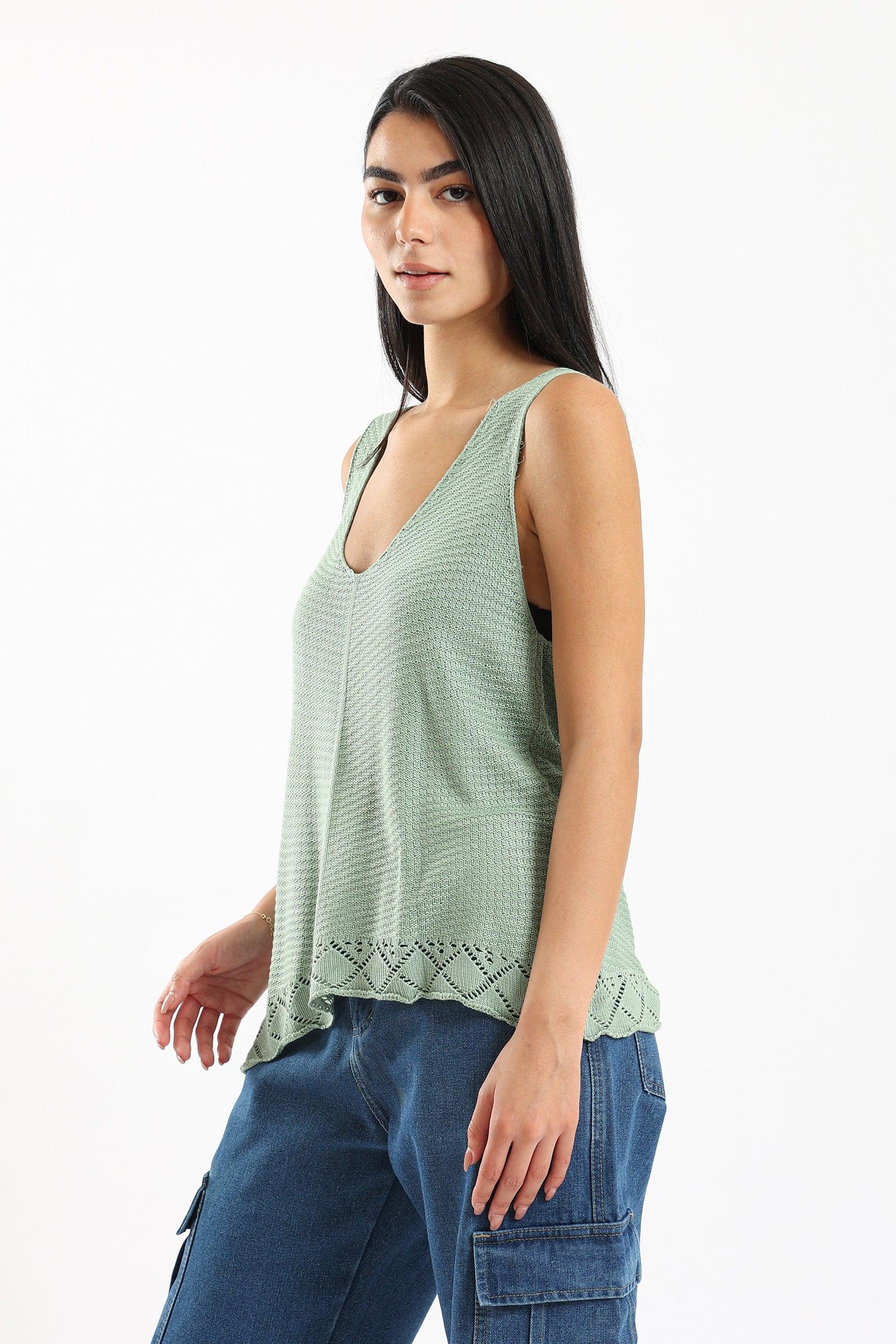 Plunge Neck Sleeveless Top - Clue Wear