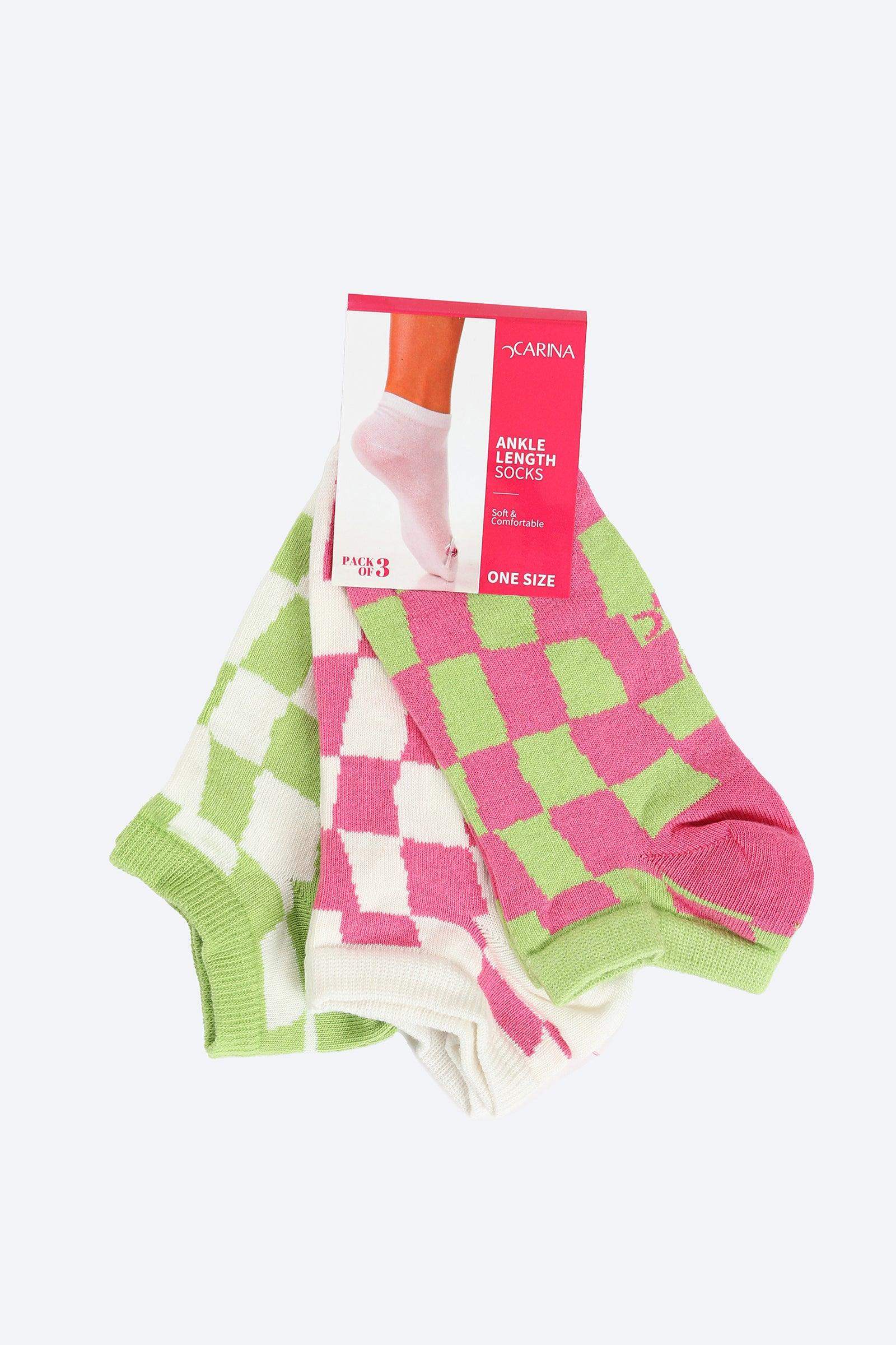 Printed Ankle Length Socks - 3 Pairs - Carina - ÙƒØ§Ø±ÙŠÙ†Ø§