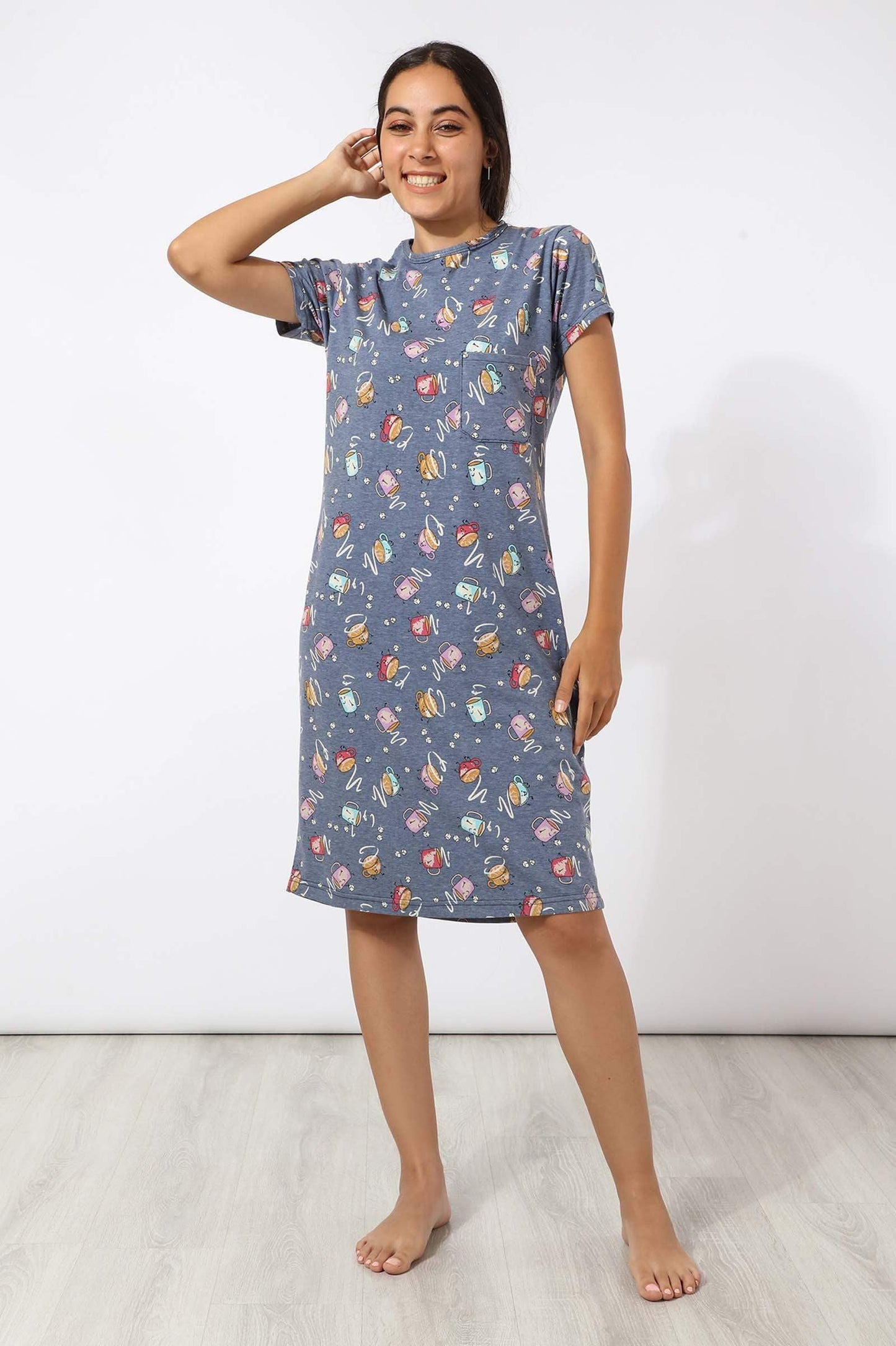 Printed Coffee Night Gown - Multicolor - Carina - ÙƒØ§Ø±ÙŠÙ†Ø§