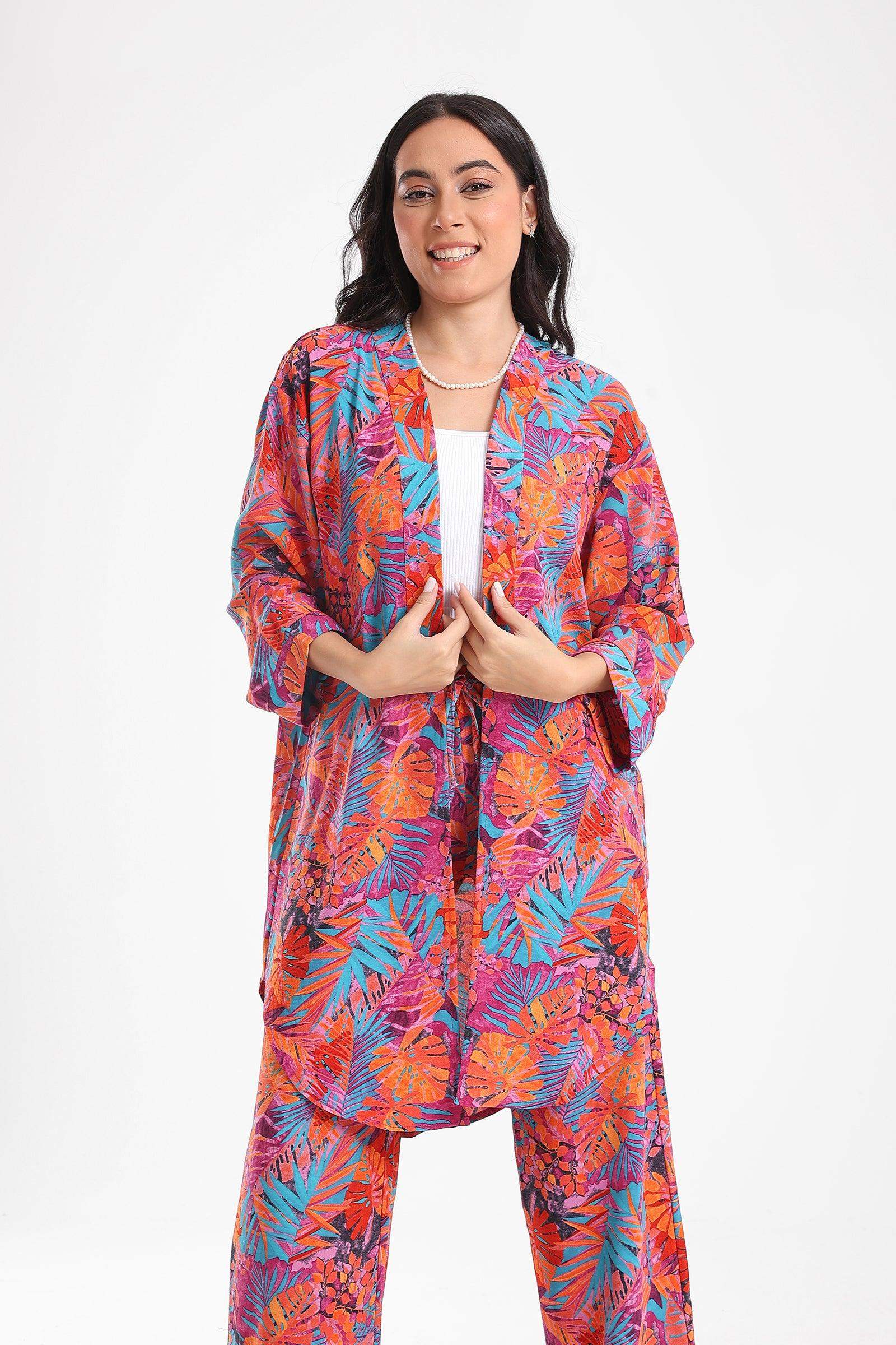 Printed Kimono with Round Hem - Carina - ÙƒØ§Ø±ÙŠÙ†Ø§