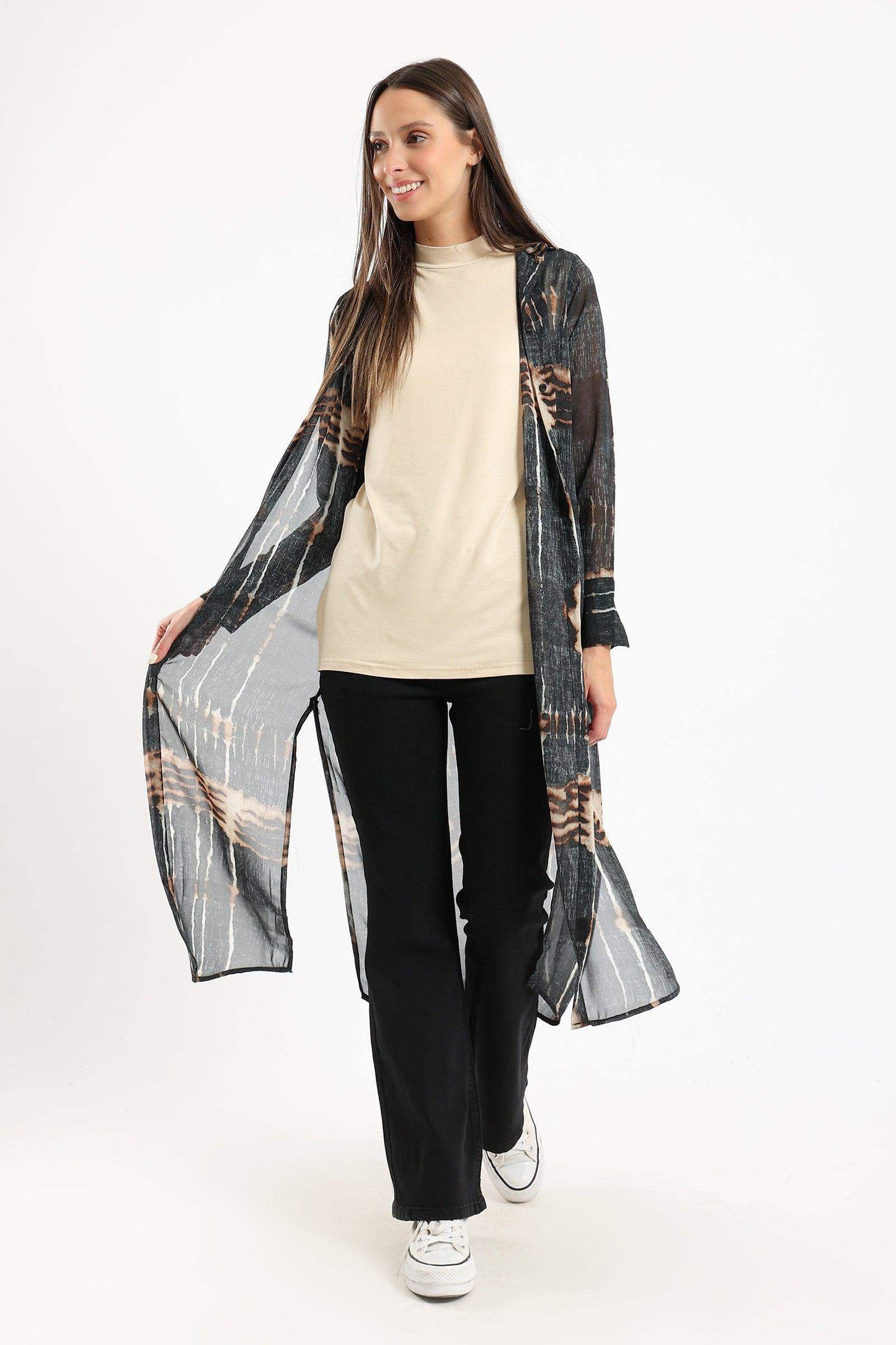 Printed Long Shirt with Slits - Carina - ÙƒØ§Ø±ÙŠÙ†Ø§