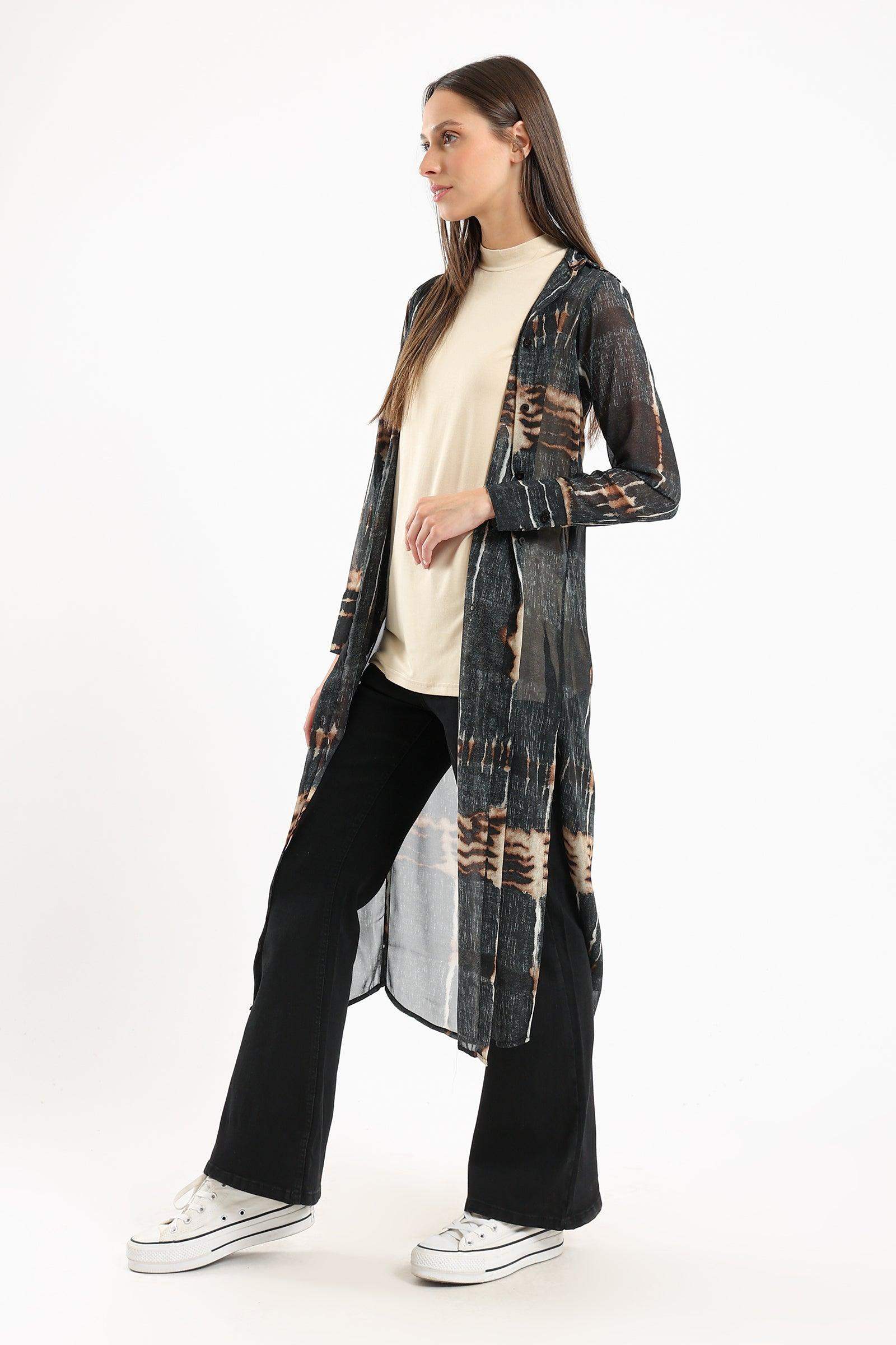 Printed Long Shirt with Slits - Carina - ÙƒØ§Ø±ÙŠÙ†Ø§