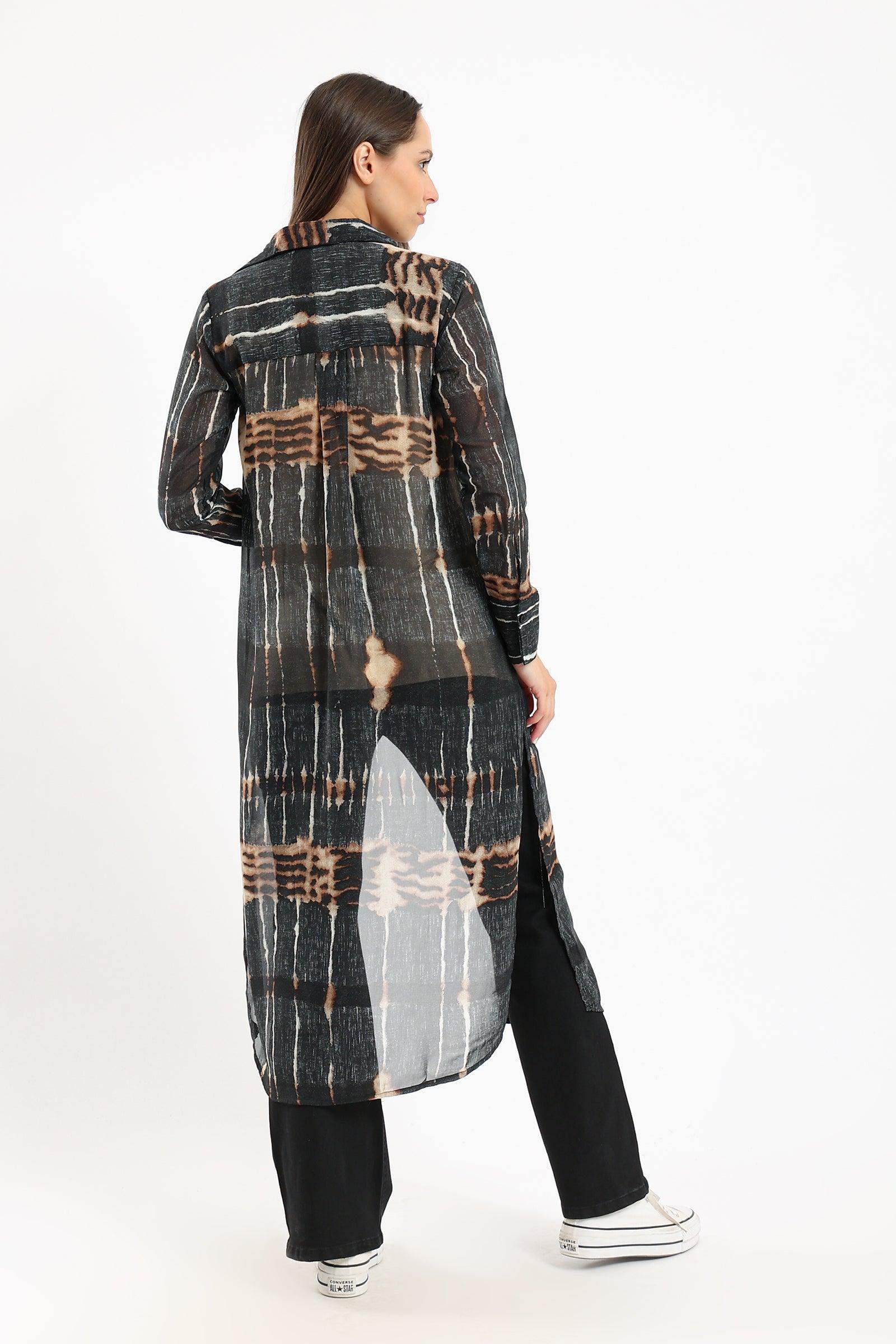 Printed Long Shirt with Slits - Carina - ÙƒØ§Ø±ÙŠÙ†Ø§