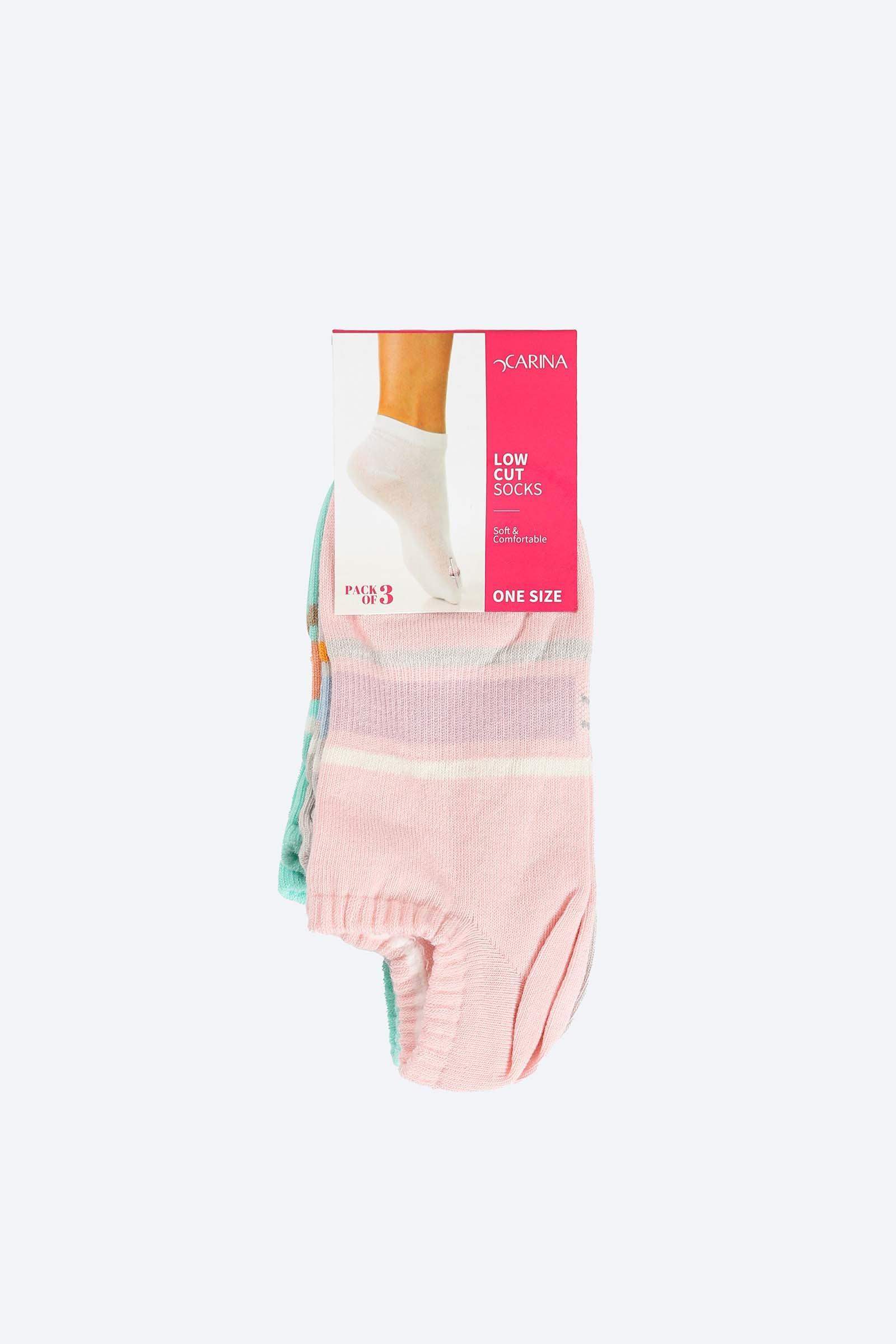 Printed Low Cut Socks - 3 Pairs - Carina - ÙƒØ§Ø±ÙŠÙ†Ø§