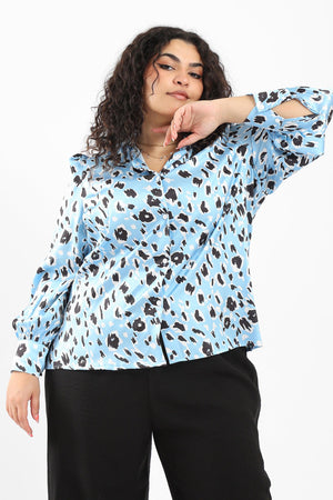 Printed Satin Puff Sleeves Shirt - Clue Wear